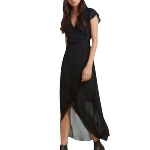 Talula Moxon hi-low wrap hem v-neck midi dress in black Sz 4 excellent condition